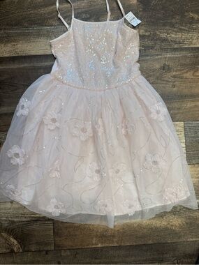 Zhenzi Pink Sequin Floral Tulle Party Dress